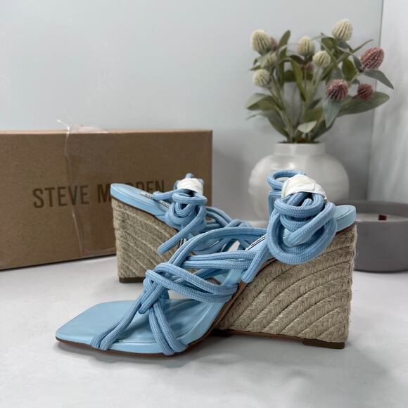 Steve Madden Idolized Strappy Ankle Tie Wedge Heel Blue Women 6.5M NWB - Picture 6 of 12